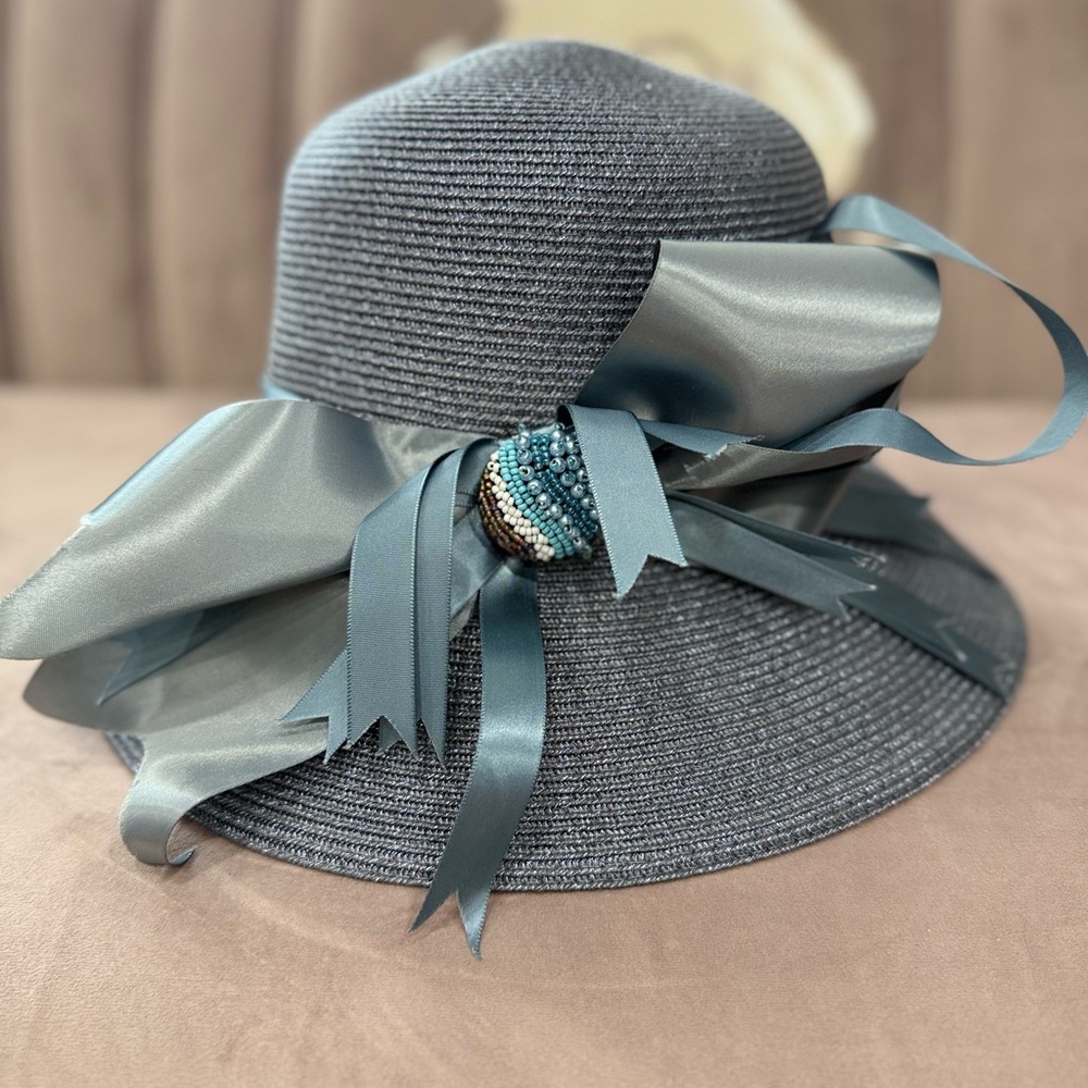 Elegant Blue Women's Hat with Ribbon Detail